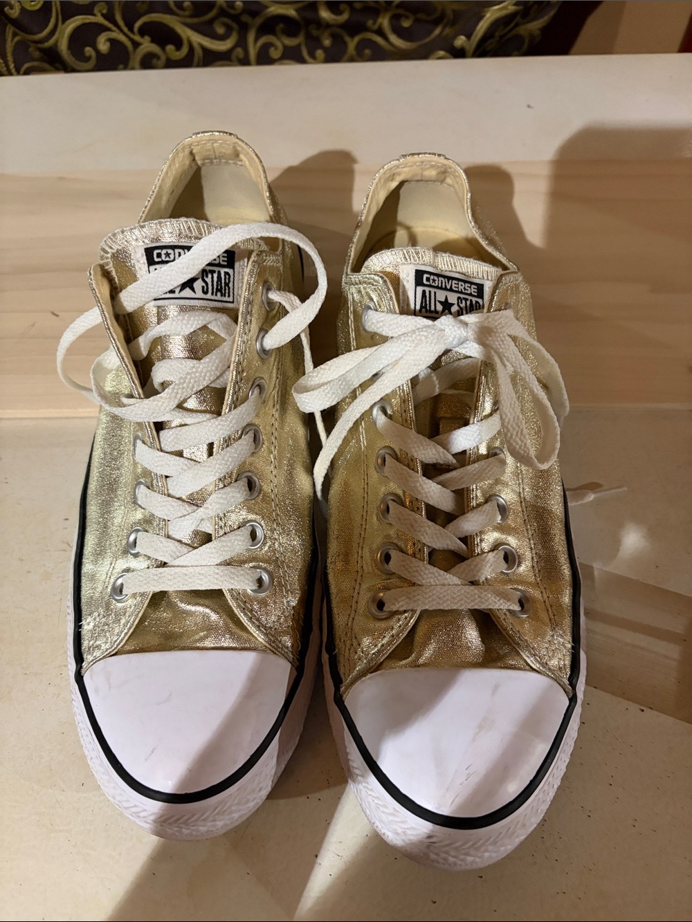 Converse Metallic Gold Low Top Sneakers with White Accents